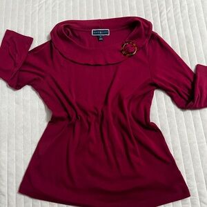 Karen Scott Wine Red Cowl Neck Top with Accent Ring